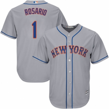 Youth Majestic New York Mets #1 Amed Rosario Authentic Grey Road Cool Base MLB Jersey