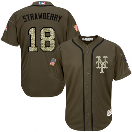 Men's Majestic New York Mets #18 Darryl Strawberry Replica Green Salute to Service MLB Jersey