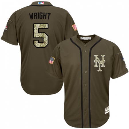 Men's Majestic New York Mets #5 David Wright Authentic Green Salute to Service MLB Jersey