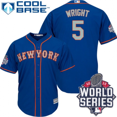 Women's Majestic New York Mets #5 David Wright Replica Blue(Grey NO.) 2015 World Series MLB Jersey