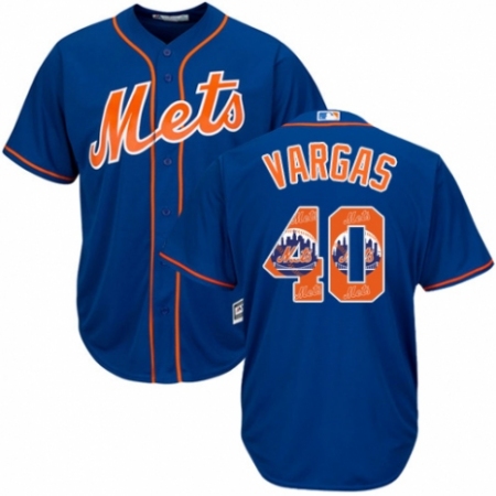 Men's Majestic New York Mets #40 Jason Vargas Authentic Royal Blue Team Logo Fashion Cool Base MLB Jersey