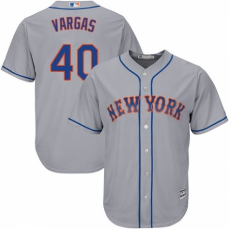 Men's Majestic New York Mets #40 Jason Vargas Replica Grey Road Cool Base MLB Jersey