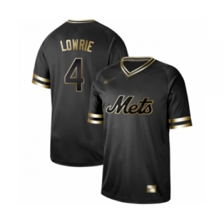 Men's New York Mets #4 Jed Lowrie Authentic Black Gold Fashion Baseball Jersey