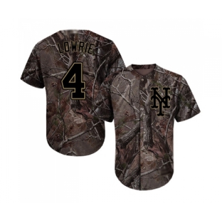 Men's New York Mets #4 Jed Lowrie Authentic Camo Realtree Collection Flex Base Baseball Jersey