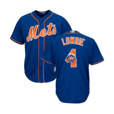Men's New York Mets #4 Jed Lowrie Authentic Royal Blue Team Logo Fashion Cool Base Baseball Jersey