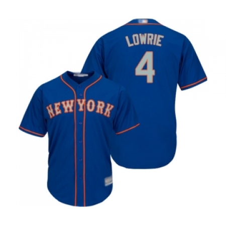 Men's New York Mets #4 Jed Lowrie Replica Royal Blue Alternate Road Cool Base Baseball Jersey