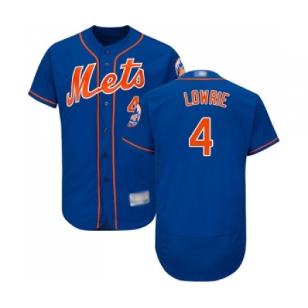 Men's New York Mets #4 Jed Lowrie Royal Blue Alternate Flex Base Authentic Collection Baseball Jersey