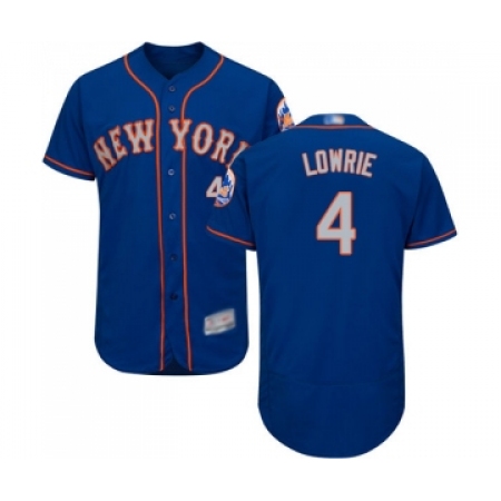 Men's New York Mets #4 Jed Lowrie Royal Gray Alternate Flex Base Authentic Collection Baseball Jersey