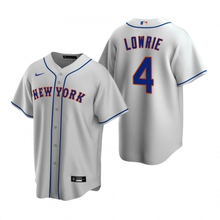 Men's Nike New York Mets #4 Jed Lowrie Gray Road Stitched Baseball Jersey