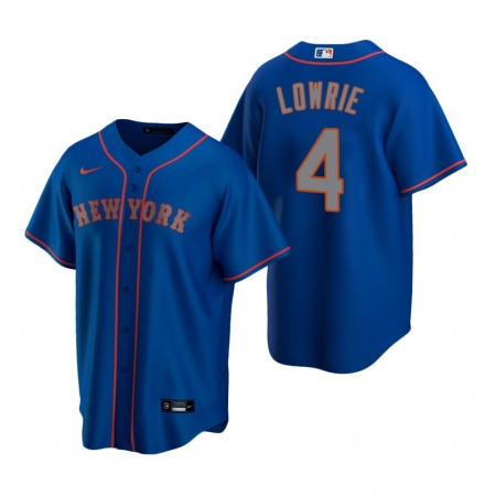 Men's Nike New York Mets #4 Jed Lowrie Royal Alternate Road Stitched Baseball Jersey