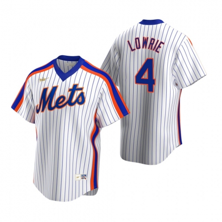 Men's Nike New York Mets #4 Jed Lowrie White Cooperstown Collection Home Stitched Baseball Jersey