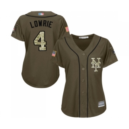 Women's New York Mets #4 Jed Lowrie Authentic Green Salute to Service Baseball Jersey