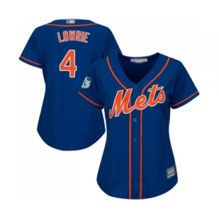 Women's New York Mets #4 Jed Lowrie Authentic Royal Blue Alternate Home Cool Base Baseball Jersey