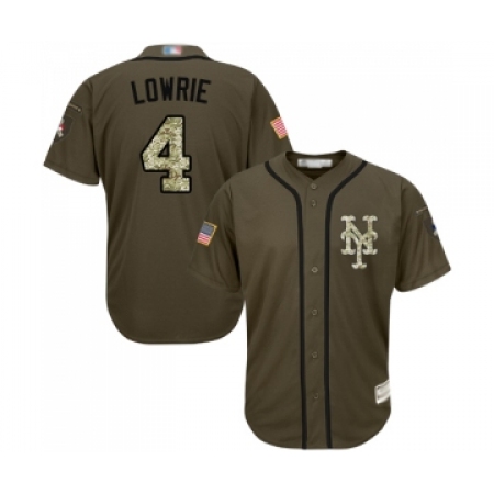 Youth New York Mets #4 Jed Lowrie Authentic Green Salute to Service Baseball Jersey