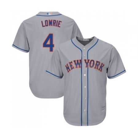 Youth New York Mets #4 Jed Lowrie Authentic Grey Road Cool Base Baseball Jersey