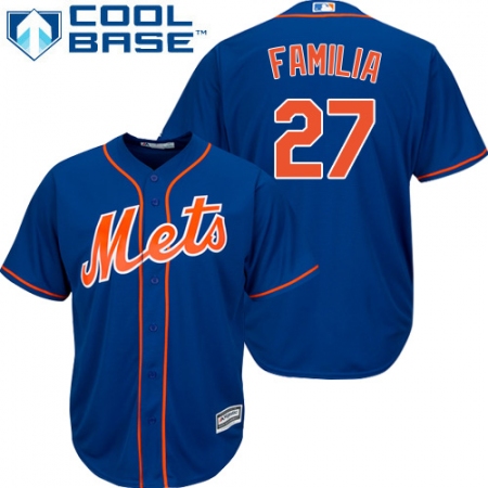 Youth Majestic New York Mets #27 Jeurys Familia Authentic Royal Blue Alternate Home Cool Base MLB Jersey