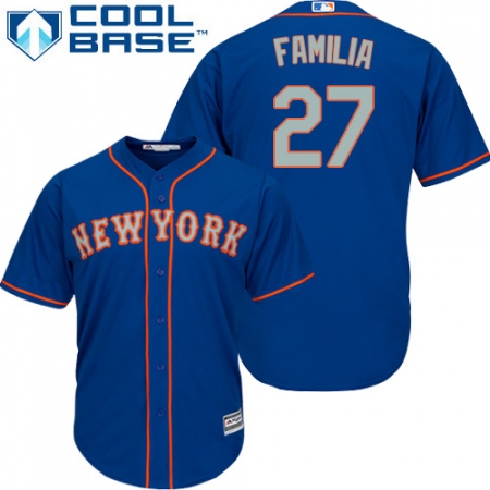 Youth Majestic New York Mets #27 Jeurys Familia Replica Royal Blue Alternate Road Cool Base MLB Jersey