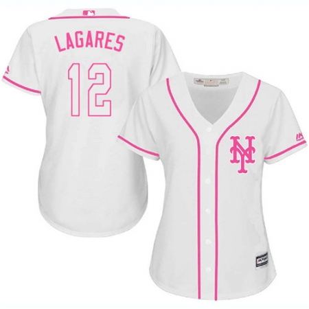 Women's Majestic New York Mets #12 Juan Lagares Authentic White Fashion Cool Base MLB Jersey