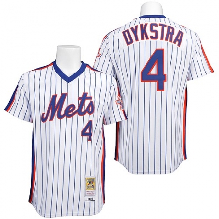 Men's Mitchell and Ness New York Mets #4 Lenny Dykstra Authentic White/Blue Strip Throwback MLB Jersey