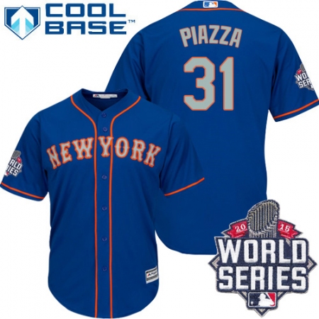 Men's Majestic New York Mets #31 Mike Piazza Replica Royal Blue Alternate Road Cool Base 2015 World Series MLB Jersey