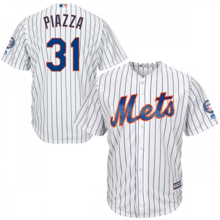 Men's Majestic New York Mets #31 Mike Piazza Replica White Home 2016 Hall Of Fame Sleeve Patch Cool Base MLB Jersey