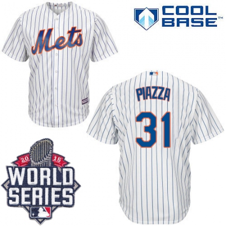 Men's Majestic New York Mets #31 Mike Piazza Replica White Home Cool Base 2015 World Series MLB Jersey