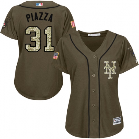 Women's Majestic New York Mets #31 Mike Piazza Authentic Green Salute to Service MLB Jersey