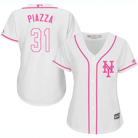 Women's Majestic New York Mets #31 Mike Piazza Authentic White Fashion Cool Base MLB Jersey