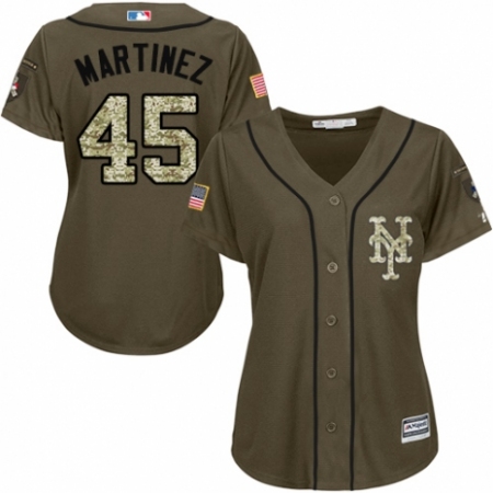Women's Majestic New York Mets #45 Pedro Martinez Authentic Green Salute to Service MLB Jersey