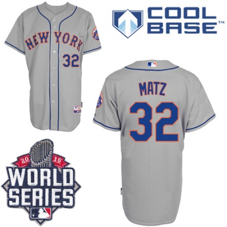 Men's Majestic New York Mets #32 Steven Matz Authentic Grey Road Cool Base 2015 World Series MLB Jersey