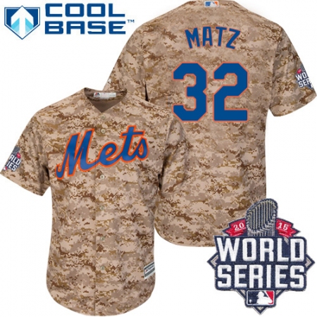 Men's Majestic New York Mets #32 Steven Matz Replica Camo Alternate Cool Base 2015 World Series MLB Jersey