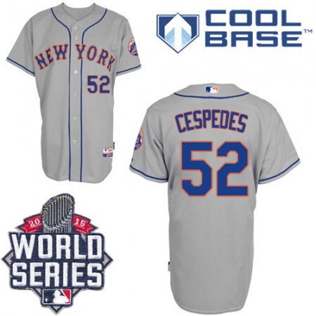 Men's Majestic New York Mets #52 Yoenis Cespedes Authentic Grey Road Cool Base 2015 World Series MLB Jersey