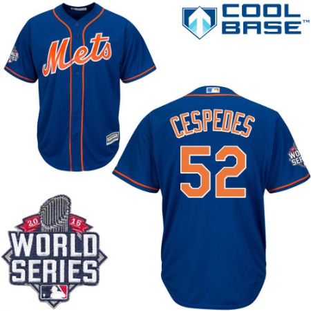 Men's Majestic New York Mets #52 Yoenis Cespedes Authentic Royal Blue Alternate Home Cool Base 2015 World Series MLB Jersey