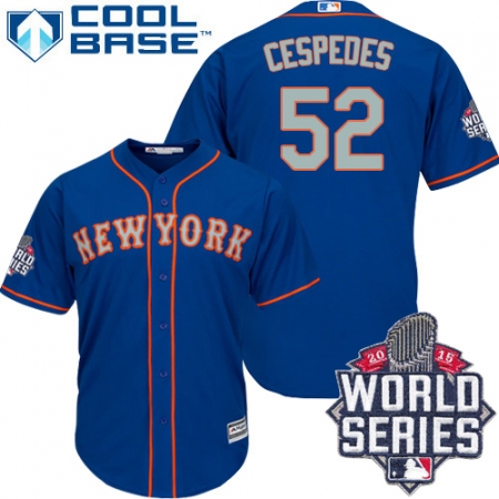 Men's Majestic New York Mets #52 Yoenis Cespedes Authentic Royal Blue Alternate Road Cool Base 2015 World Series MLB Jersey