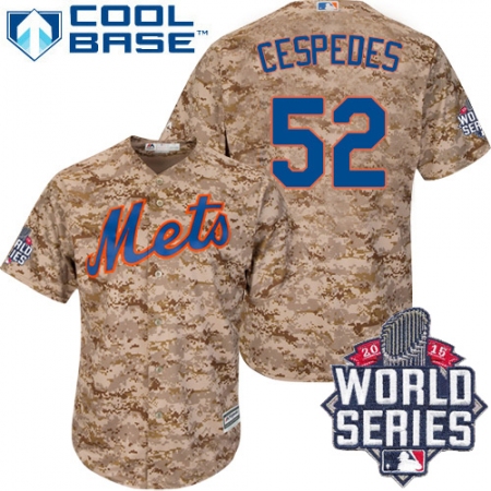 Men's Majestic New York Mets #52 Yoenis Cespedes Replica Camo Alternate Cool Base 2015 World Series MLB Jersey