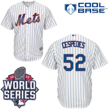 Men's Majestic New York Mets #52 Yoenis Cespedes Replica White Home Cool Base 2015 World Series MLB Jersey